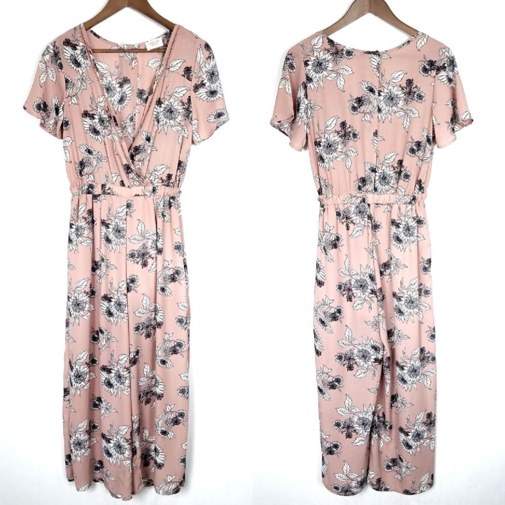 Sienna Sky Pale Pink Floral Cropped Jumpsuit